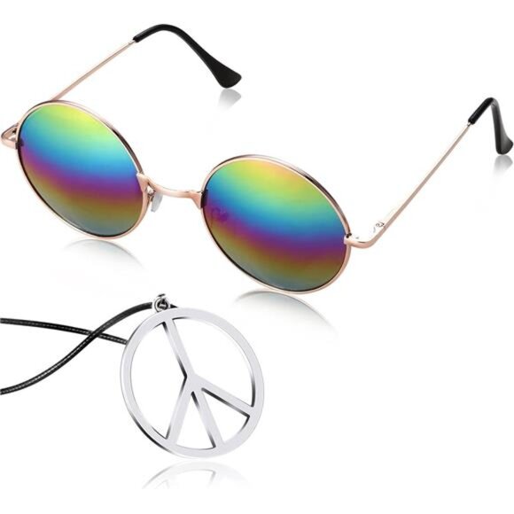 Jewelry - Hippie Dressing Accessory Set Hippie Glasses and Peace Sign Necklace